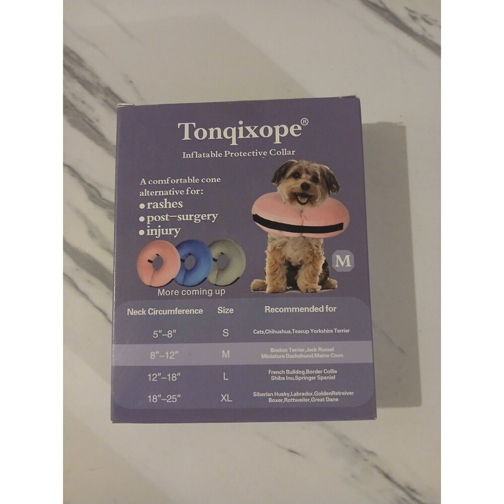Inflatable Dog Collar Cone Alternative  Recovery Rash Protection Pink Medium